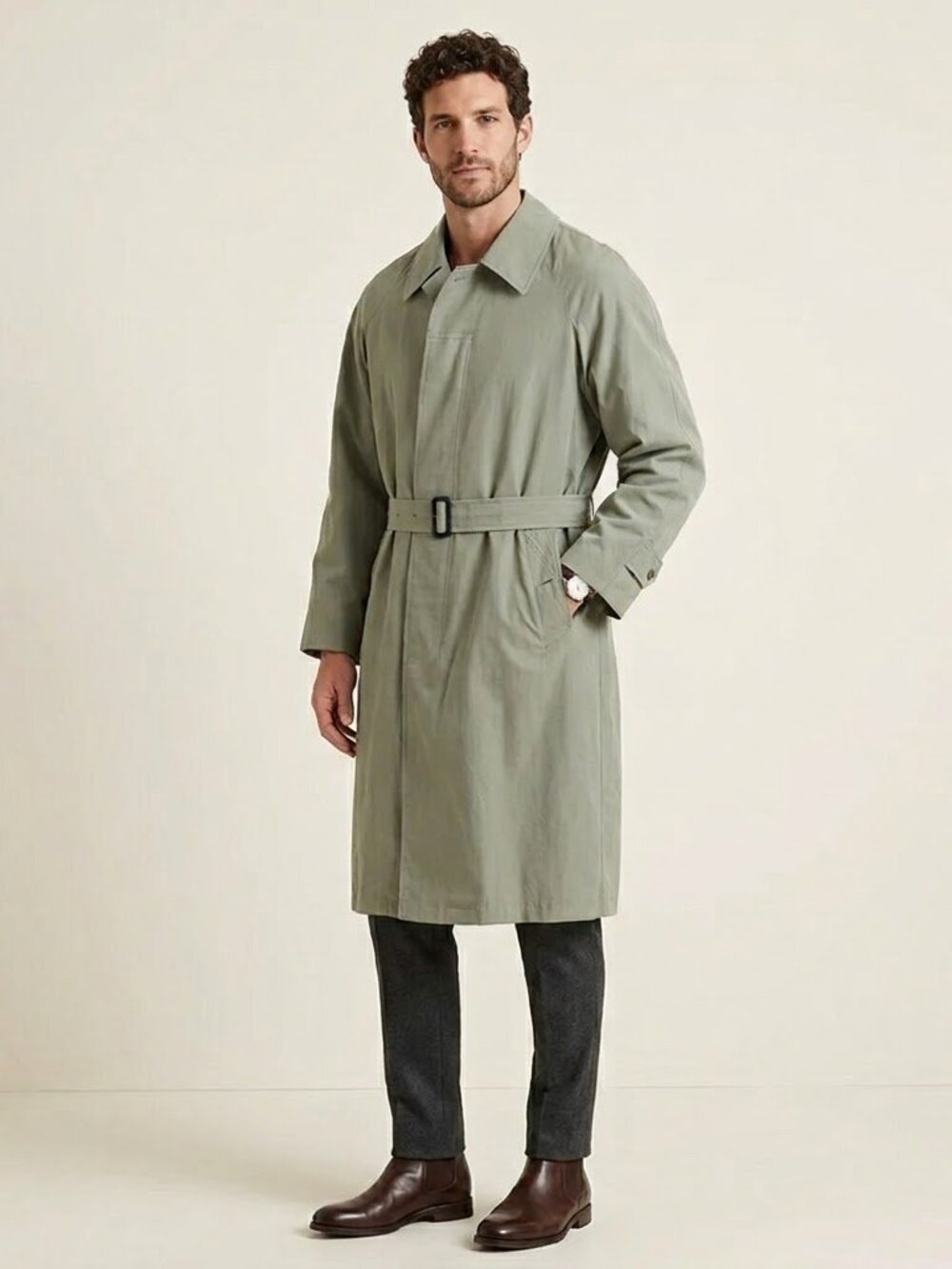 Kenneth Barnard Green Faux Suede Wool Blend Lined Trench Coat Jacket 38 Short
